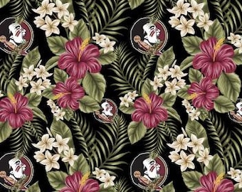 Florida State Seminoles FSU Floral Hawaiian Palm 100% Cotton OOP Rare Officially Licensed