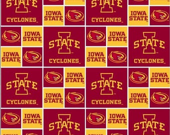 Iowa State Cyclones Geometric Block  Fabric 100% Cotton Officially Licensed