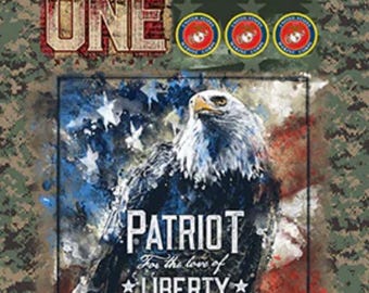 MARINES United States Military Patriot Panel 23x42 Fabric 100% Cotton Officially Licensed