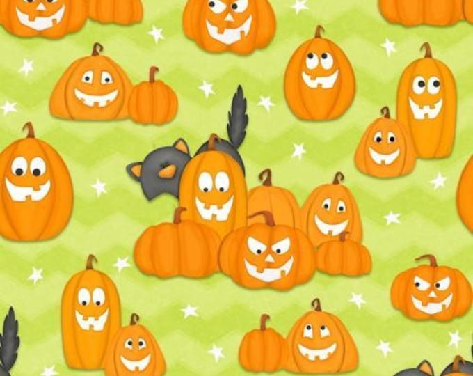 Pumpkins GLOW IN the DARK Halloween  Fabric 100% Cotton   a haunting we will glow