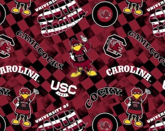 USC Gamecocks South Carolina cotton fabric  100% Check Allover Officially Licensed