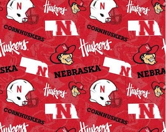 Tela de los Huskers de la Universidad de Nebraska, 100 % algodón, tono sobre tono, con licencia oficial