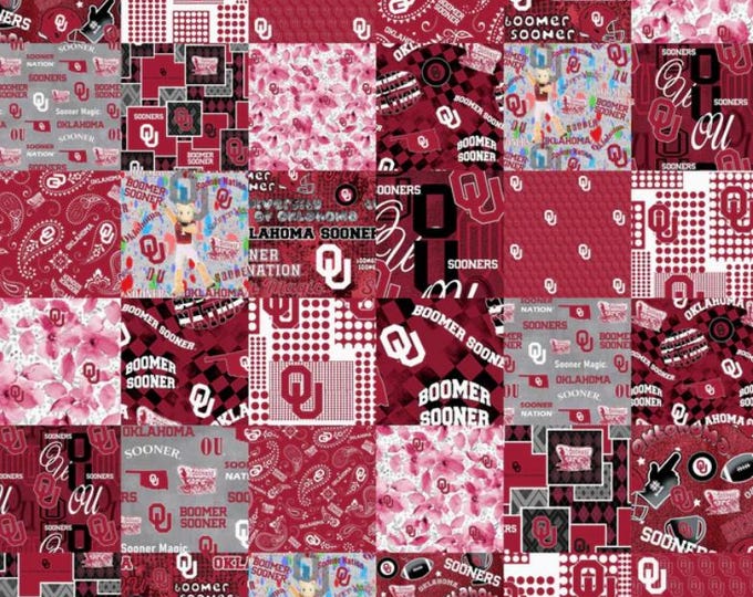 Oklahoma Sooners 100% Cotton Fabric Officially Licensed Cheater Quilt