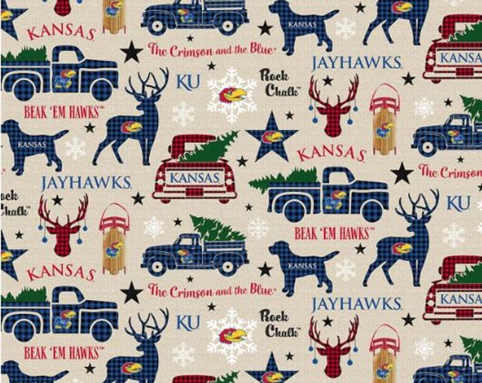 Kansas University KU Jayhawks 100% Cotton Fabric Christmas Officially Licensed
