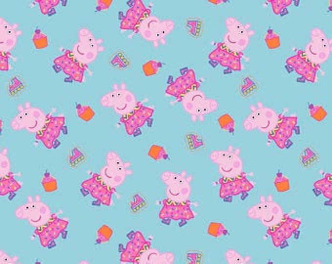 Peppa Pig Cupcake and Skates Cotton Fabric 100% Cotton  Ships in 1 Business Day Officially Licensed