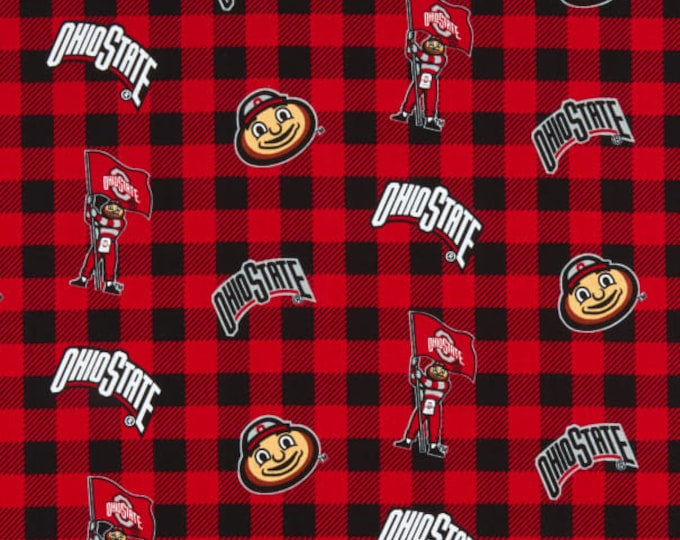 Ohio State Buckeyes buffalo plaid cotton fabric  100% Cotton
