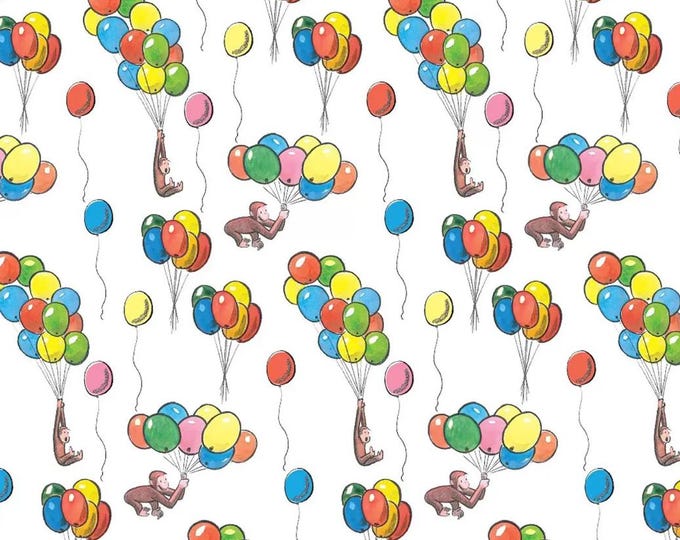 Curious George Balloons Springs Creative Cotton Fabric 100% Cotton Ships in 1 Business Day Officially Licensed