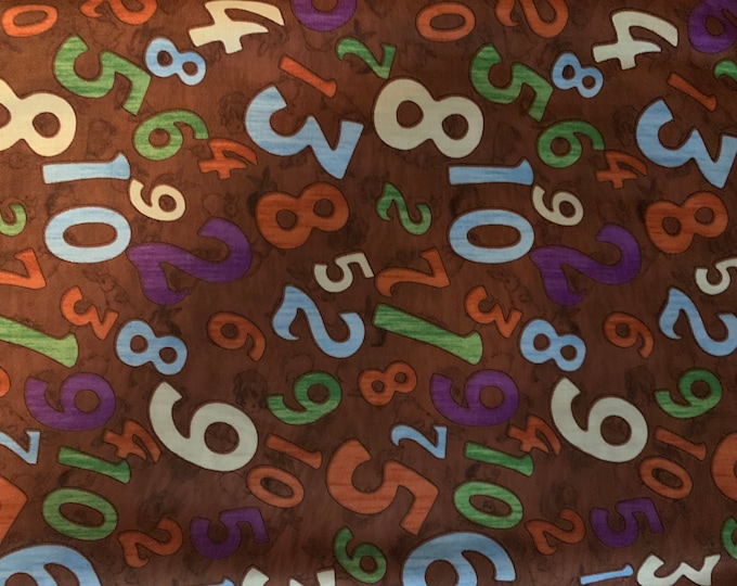 Numbers brown Cotton Fabric 100% Cotton