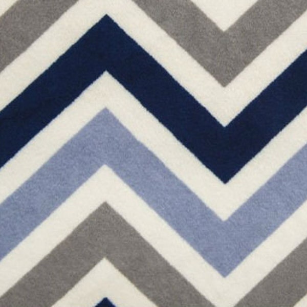 Minky Fabric By the Yard Shannon Fabrics Navy Denim Blue Charcoal Grey Ivory White Zig Zag Chevron Minky at Wholesale Prices