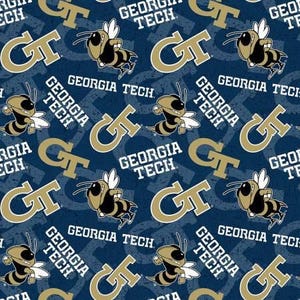 Georgia Tech Yellow Jackets NCAA Tone on Tone Fabric 100% Cotton