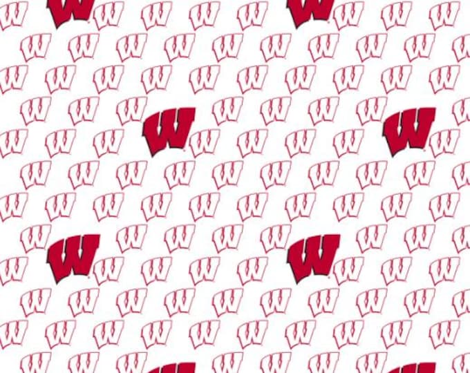 Wisconsin Badgers White with logo NEW Block 100% Cotton Officially Licensed