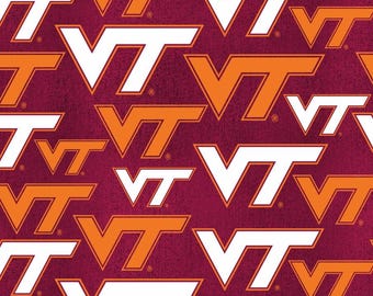 Virginia Tech Hokies cotton fabric 100% Cotton Letters Officially Licensed