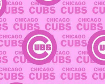 Chicago Cubs Baseball Fabric 100% Cotton Pink Breast Cancer awareness Officially Licensed