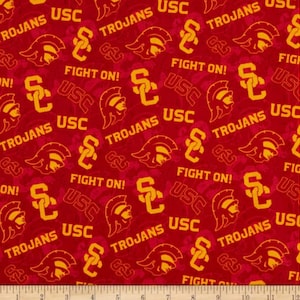 USC University of Southern California Trojans Tone on Tone Fabric 100% Cotton Officially Licensed