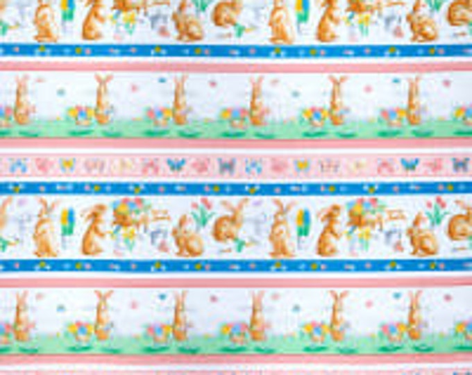Kanvas Bunnies & Blossoms Stripe Multi 100% Cotton Easter Cotton