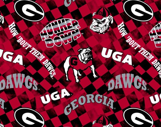 University of Georgia UGA Bulldogs Fabric 100% Cotton Check Allover Officially Licensed