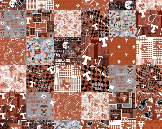 University of Texas Longhorns 100% Cotton Fabric Officially Licensed Cheater Quilt