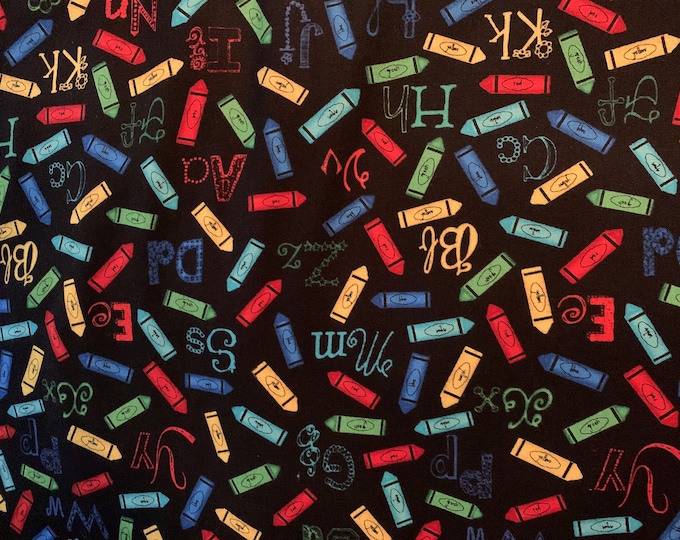 Letters and Crayons Cotton Fabric 100% Cotton