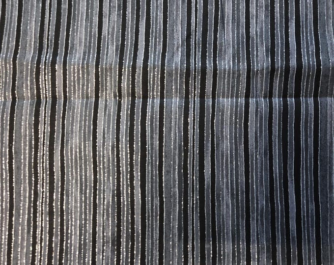 Black & Grey Stripes Glitter cotton Fabric 100% Cotton silver metallic