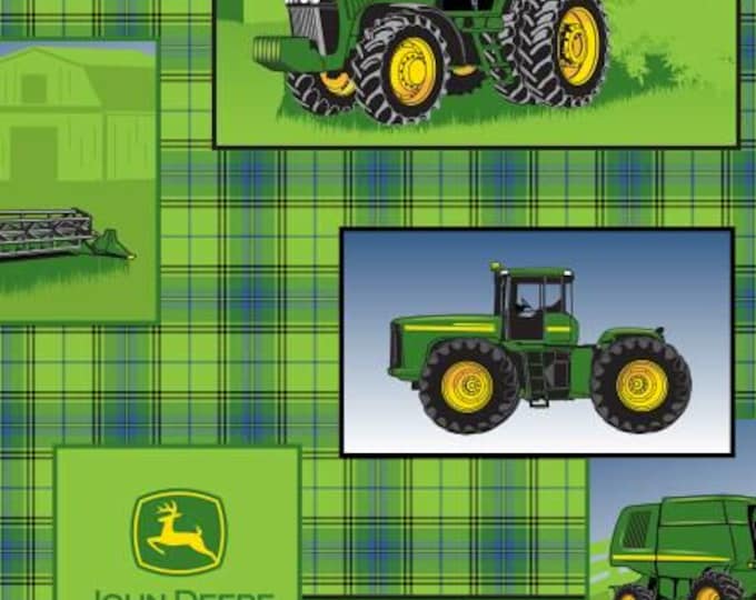 John Deere Green Plaid Cotton Fabric 100% Cotton  Springs Creative Officially Licensed