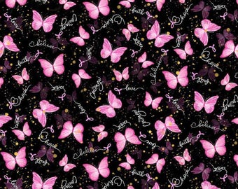 Butterflies and Pink Ribbons Cancer Awareness Timeless Treasures Cotton Fabric 100% Cotton