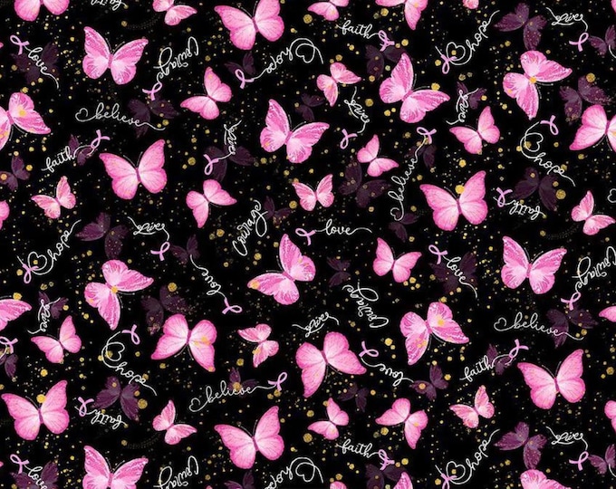 Butterflies and Pink Ribbons Cancer Awareness Timeless Treasures Cotton Fabric 100% Cotton