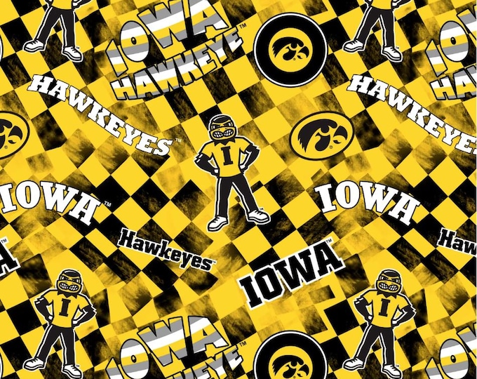 University of Iowa Hawkeyes Fabric 100% Cotton Check allover Officially Licensed