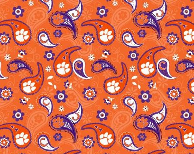 Clemson Tigers Paisley Fabric 100% Cotton  Ships in 1 Business Day Officially Licensed