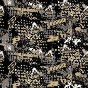 Purdue University Boilermakers  check splatter Fabric 100% Cotton