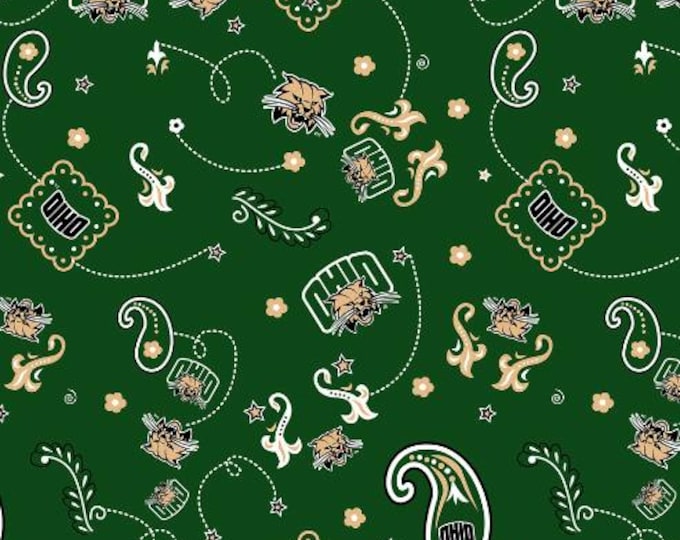 Ohio University Bobcats bandana Fabric 100% Cotton Officially Licensed