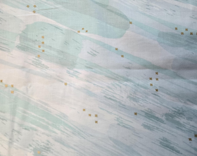 Mint Green and White with Gold Stars Cotton Fabric 100% Cotton