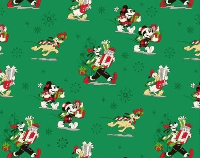 Mickey and Friends Christmas Cotton Fabric 100% Cotton  Ships in 1 Business Day Officially Licensed