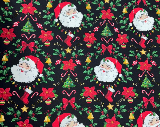 Santa Claus Cotton Fabric 100% Cotton   Christmas