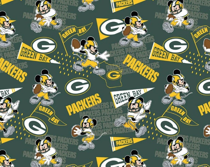 Mickey Mouse Green Bay Packers Cotton Fabric  100% Cotton Officially Licensed