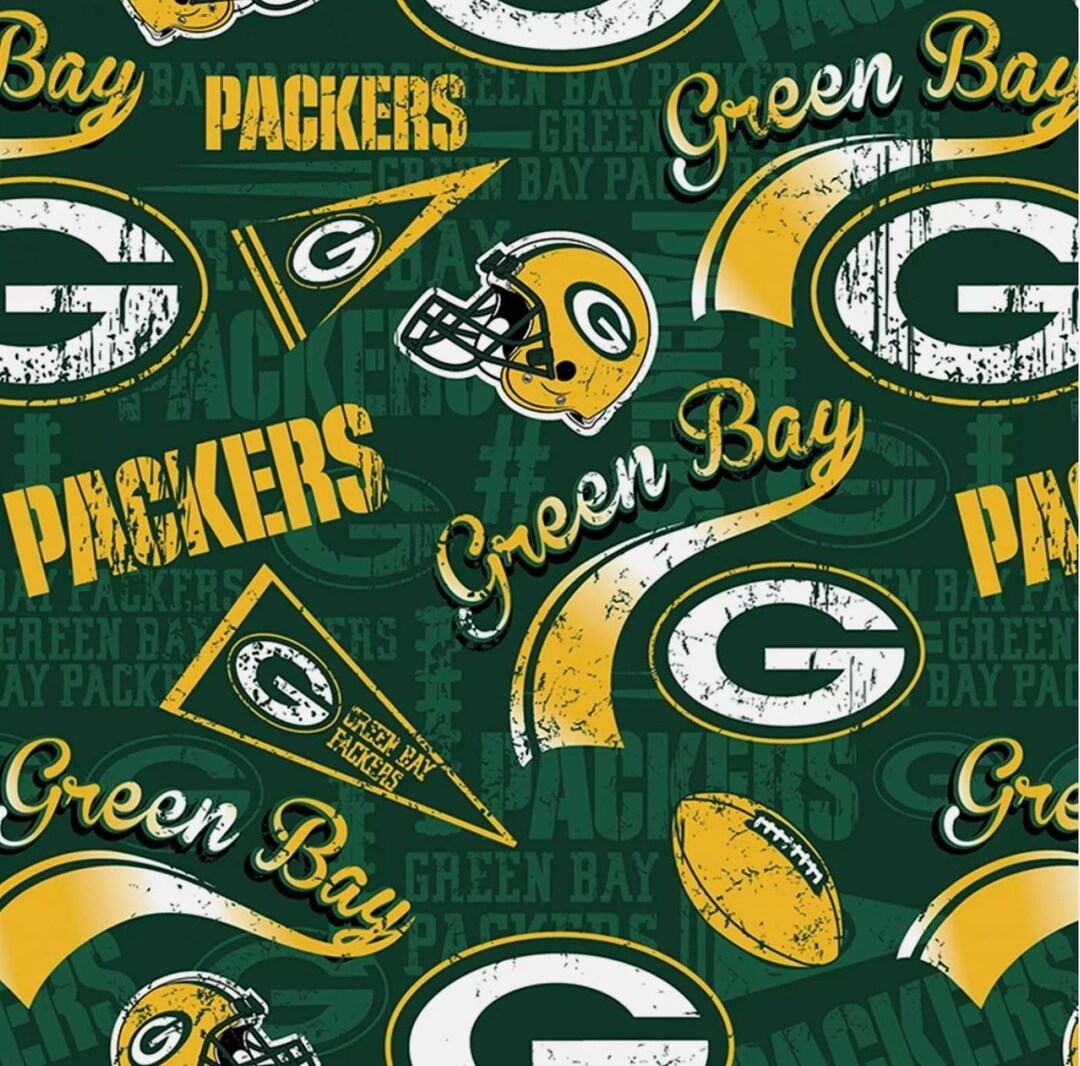 Green Bay Packers Cotton Fabric 100% Cotton Pennant Retro Officially ...