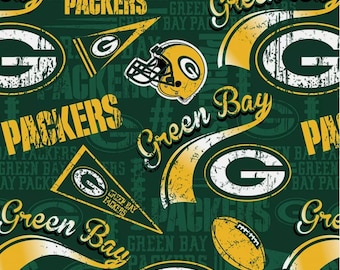 Green Bay Packers Cotton Fabric 100% Cotton Pennant Retro Officially Licensed