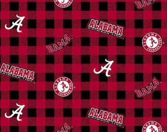 Alabama Bama Crimson Tide Buffalo Plaid 100% Cotton Fabric Officially Licensed