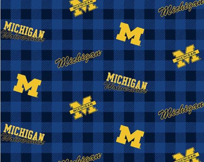 University of Michigan Wolverines Fabric 100% Cotton Buffalo Plaid Officially Licensed