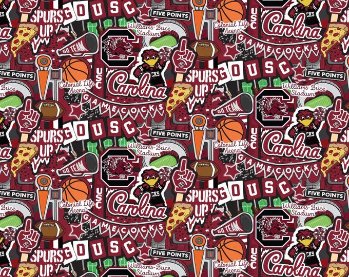 USC Gamecocks South Carolina Doodle cotton fabric 100% Officially Licensed