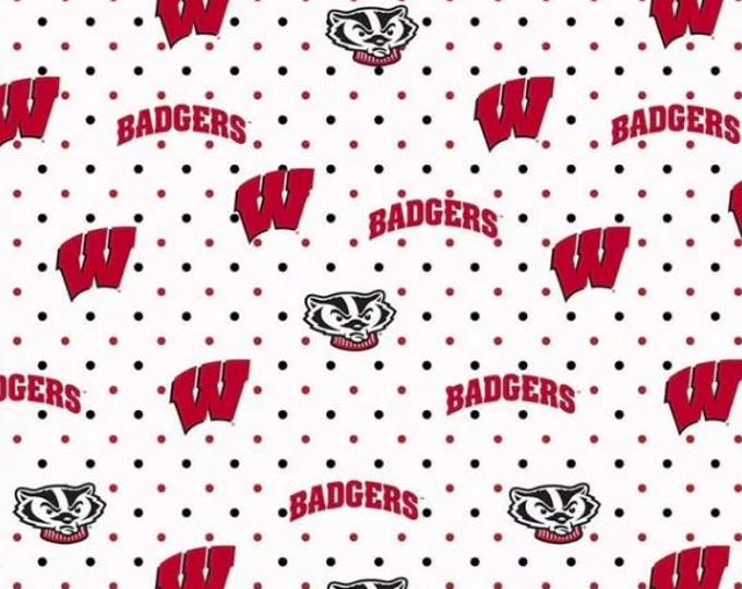 Wisconsin Badgers  100% Cotton Pin Dot White Officially Licensed