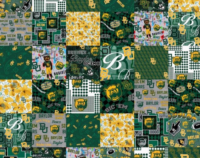 Baylor University Bears 100% Cotton Fabric Officially Licensed Cheater Quilt