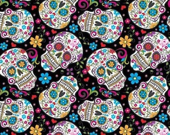 Floral Sugar Skulls Fabric 100% Cotton