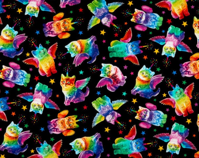 Timeless Treasures Cat Caticorn Rainbow Wings Fabric 100% Cotton