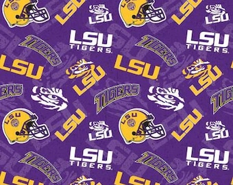 LSU Cotton Fabric Louisiana State Tigers 100% Cotton Tone on Tone Officially Licensed