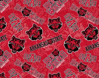 Arkansas State Red Wolves Fabric 100% Cotton Tone on Tone Officially Licensed