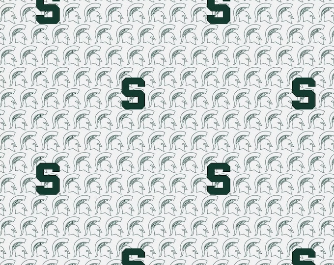 Michigan State Spartans Fabric 100% Cotton White Block S Officially Licensed
