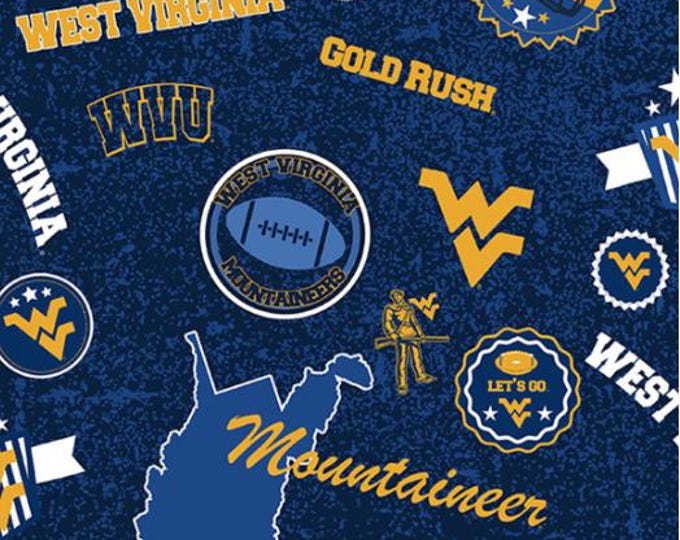 West Virginia Mountaineers 100% Cotton Fabric Home oop Officially Licensed