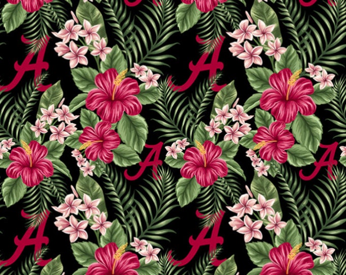 Alabama Bama Cotton Fabric Crimson Tide  100% Cotton floral Hawaiian Officially Licensed