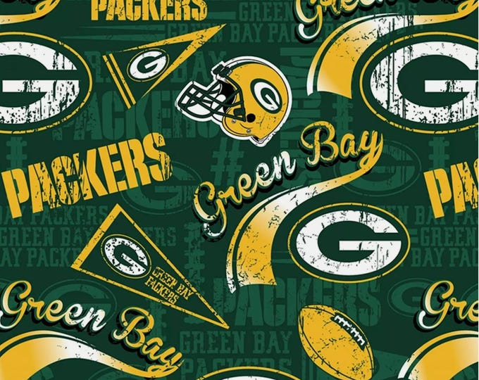 Green Bay Packers Cotton Fabric 100% Cotton Pennant Retro Officially Licensed