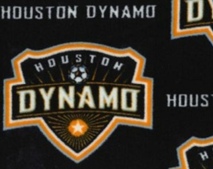 Houston Dynamo MLS Licensed FLEECE fabric. See Description for actual measurements available.